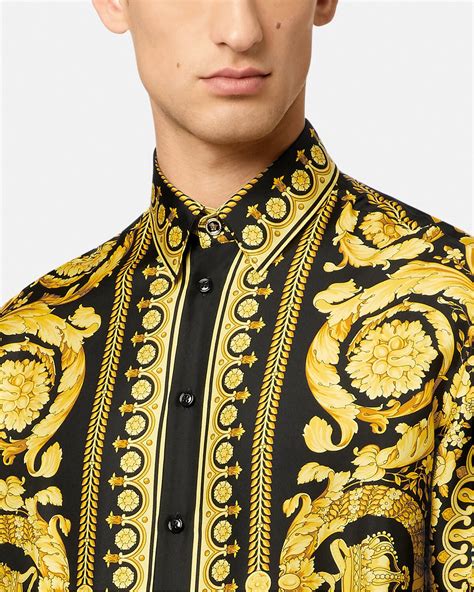 versace button down mens|Versace barocco silk shirt.